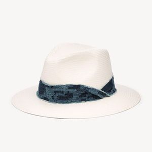 Rag & Bone Classic White Straw Panama Hat with Denim Band